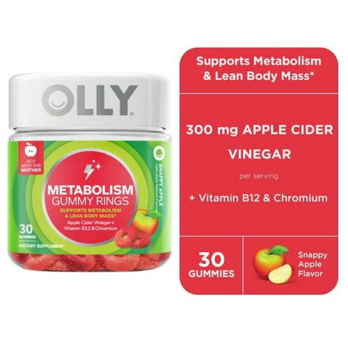 OLLY Metabolism Gummy Rings, Apple Cider Vinegar, B12, Chromium, Apple Flavor, 30 Count OLLY Metabolism Gummy Rings, Apple Cider Vinegar, B12, Chromium, Apple Flavor, 30 Count