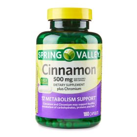 Spring Valley Cinnamon Plus Chromium Capsules Dietary Supplement; 500 mg; 180 Count