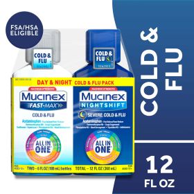 Mucinex Fast-Max Cold & Flu & Nightshift Severe Cold & Flu Medicine, OTC Cough Relief, 2x6 fl oz