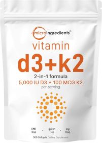 Vitamin D3 10000 iu Plus K2 (MK-7) 200 mcg,Supports Calcium Absorption, Bone, Immune, & Heart Health,Easy to Swallow,Dietary Supplement